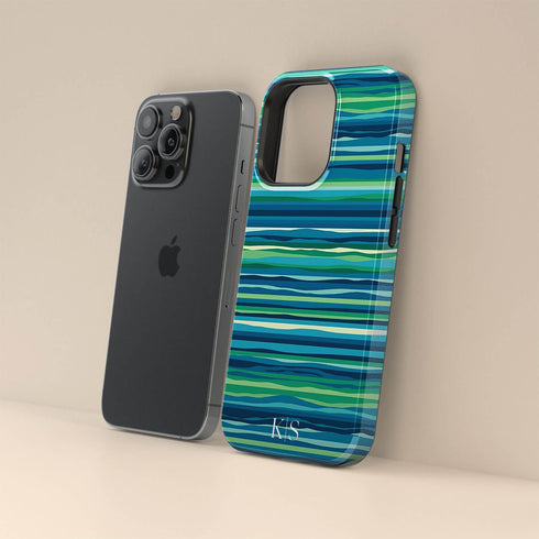 Custom Initials Tropical Turquoise Stripes iPhone Case